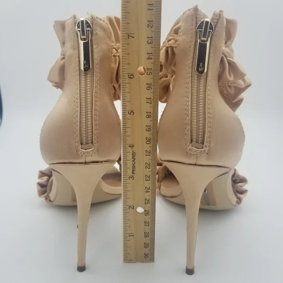 Sam Edelman Sawyer Satin Ruffle Ankle Strap Heels, Rosa Blush, Women's 6.5 - Picture 8 of 16